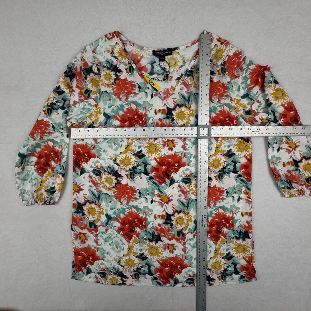 Mario Serrani Women Top Sz S NWT Green Floral V-Neck Top 3/4 Sleeves - Picture 4 of 8